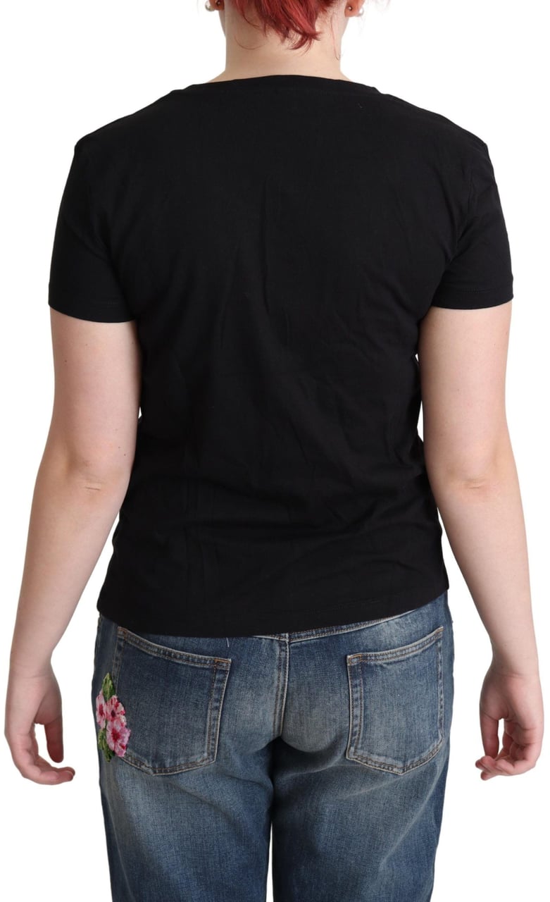 Moschino Black Printed Cotton Short Sleeves T-shirt Zwart