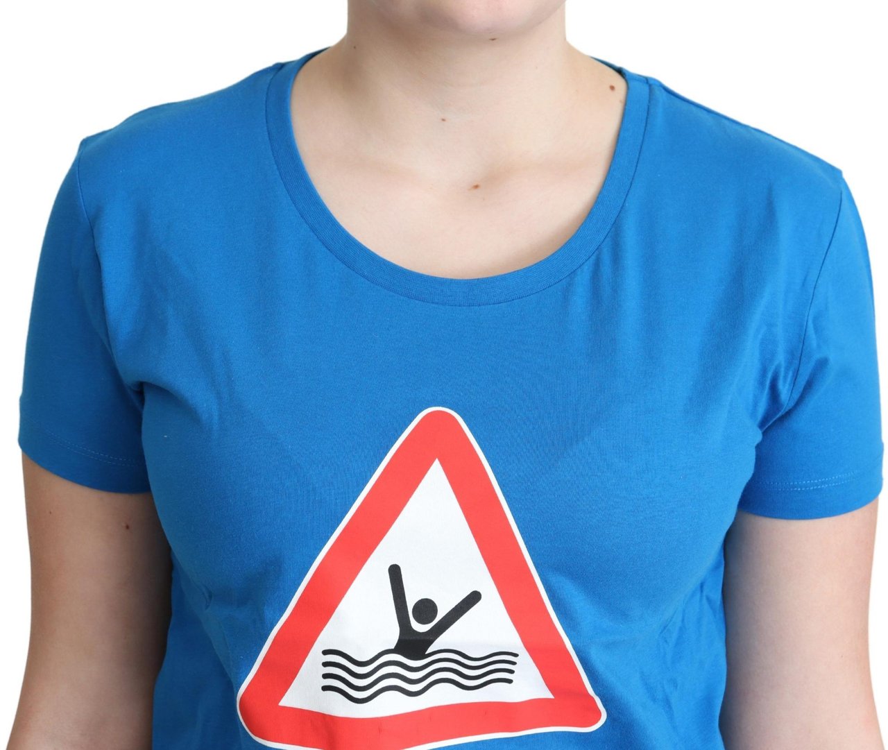 Moschino Blue Cotton Swim Graphic Triangle T-shirt Lichtblauw