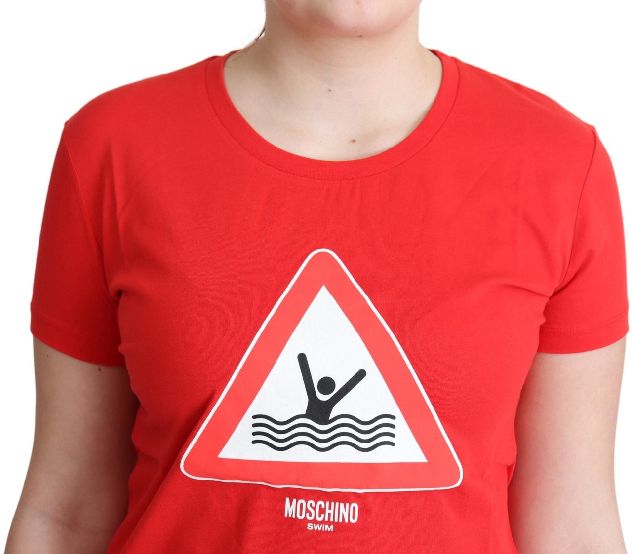 Moschino Red Cotton Swim Graphic Triangle Print T-shirt Grijs