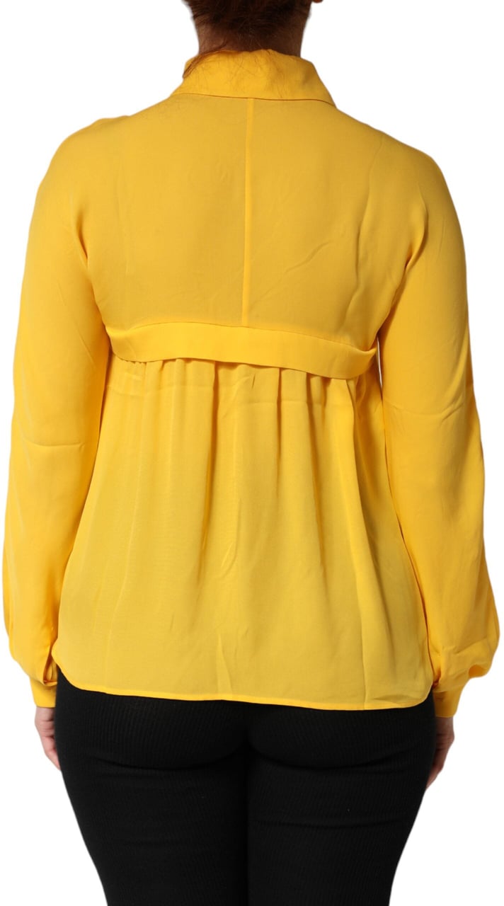 Moschino Couture Yellow Silk Collared Long Sleeves Top Geel