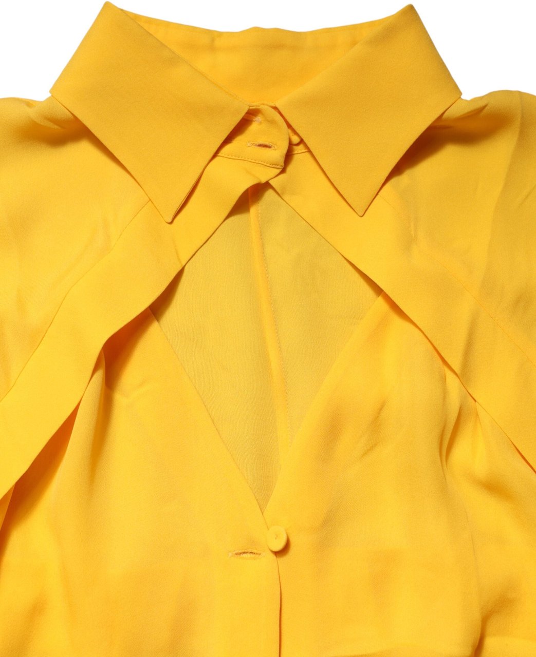 Moschino Couture Yellow Silk Collared Long Sleeves Top Geel
