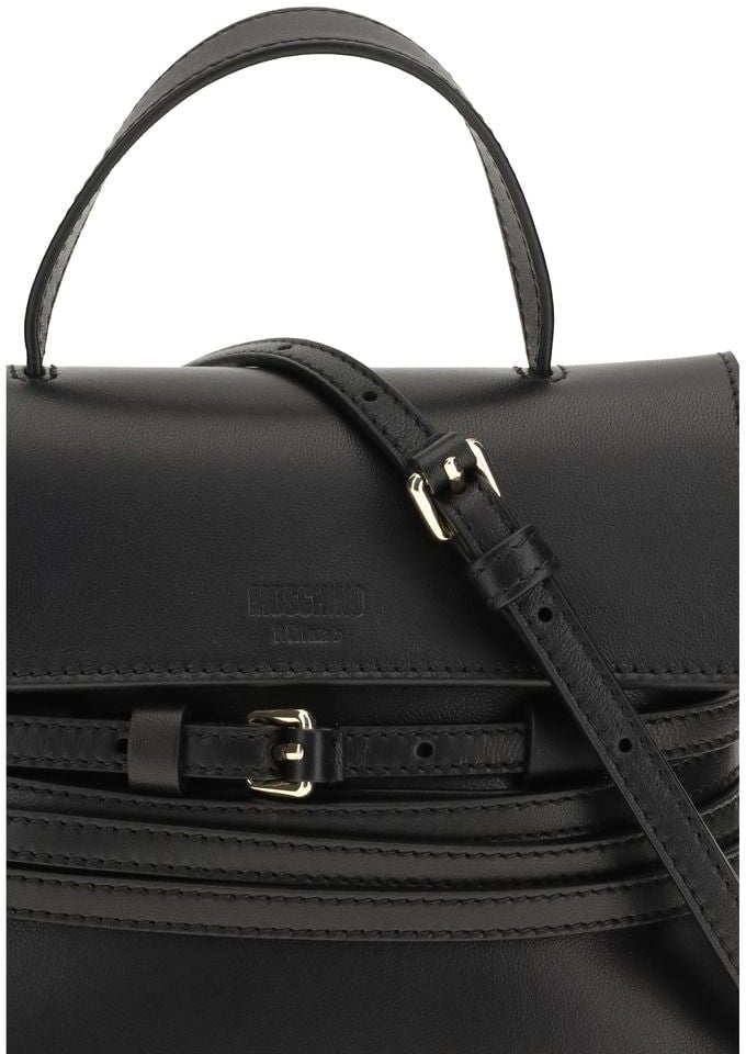 Moschino Moschino Black Calf Leather Bos Taurus Handbag Zwart