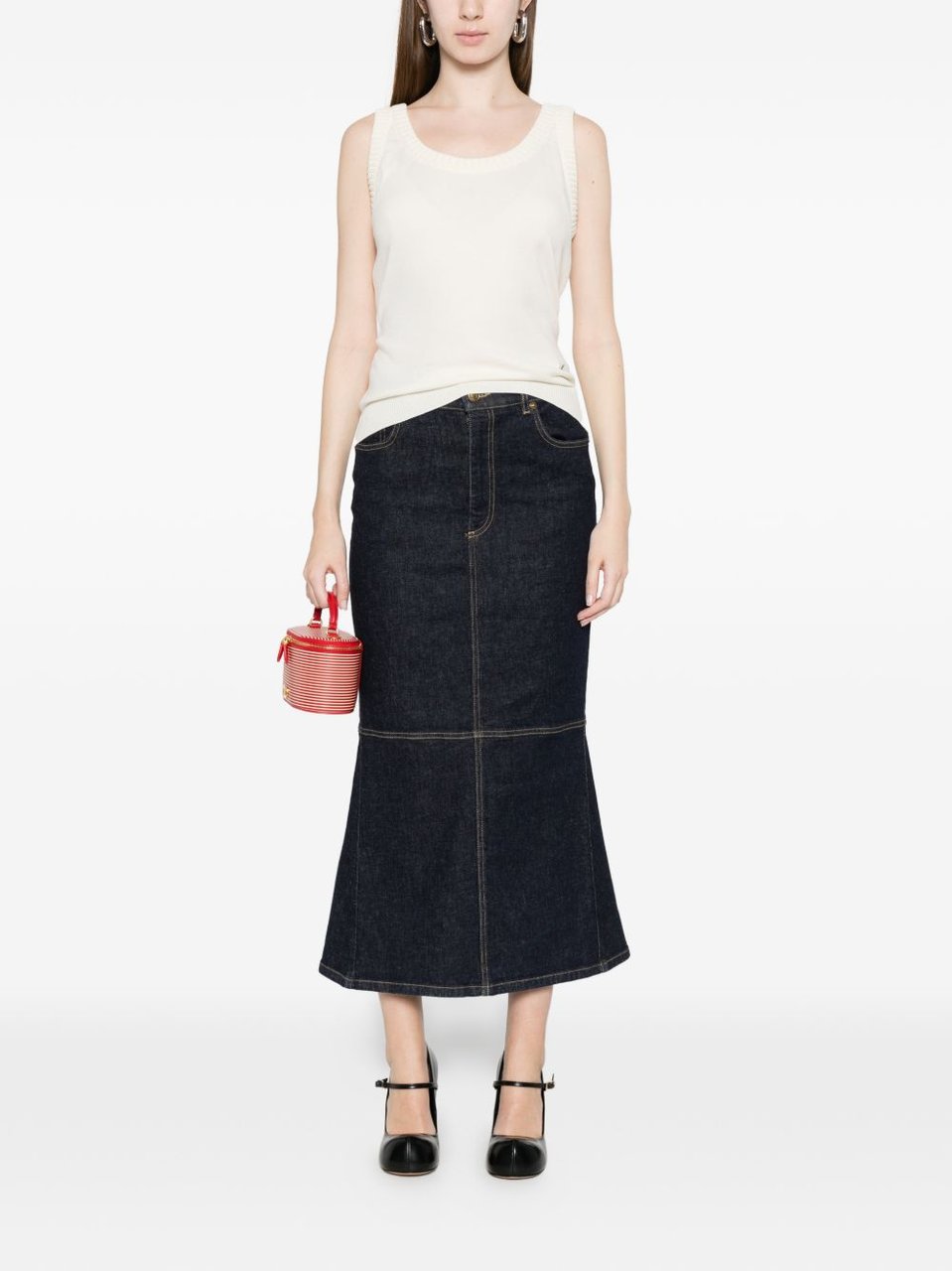 Moschino Denim Panelled Flared Skirt Zwart