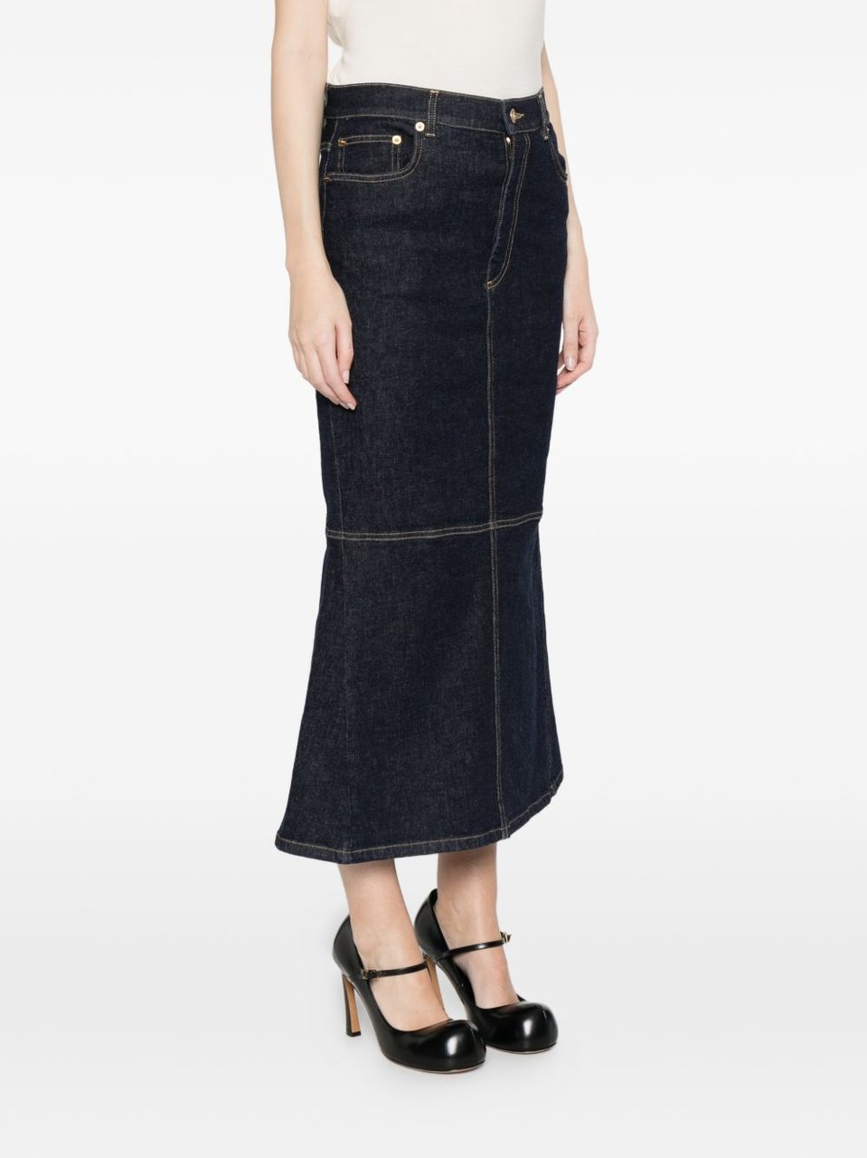 Moschino Denim Panelled Flared Skirt Zwart