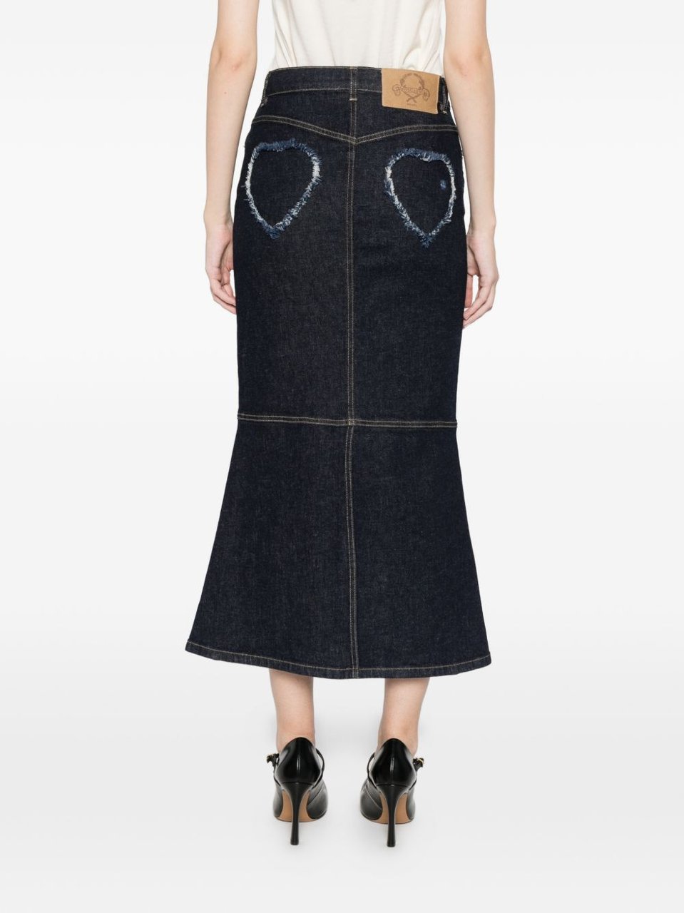 Moschino Denim Panelled Flared Skirt Zwart