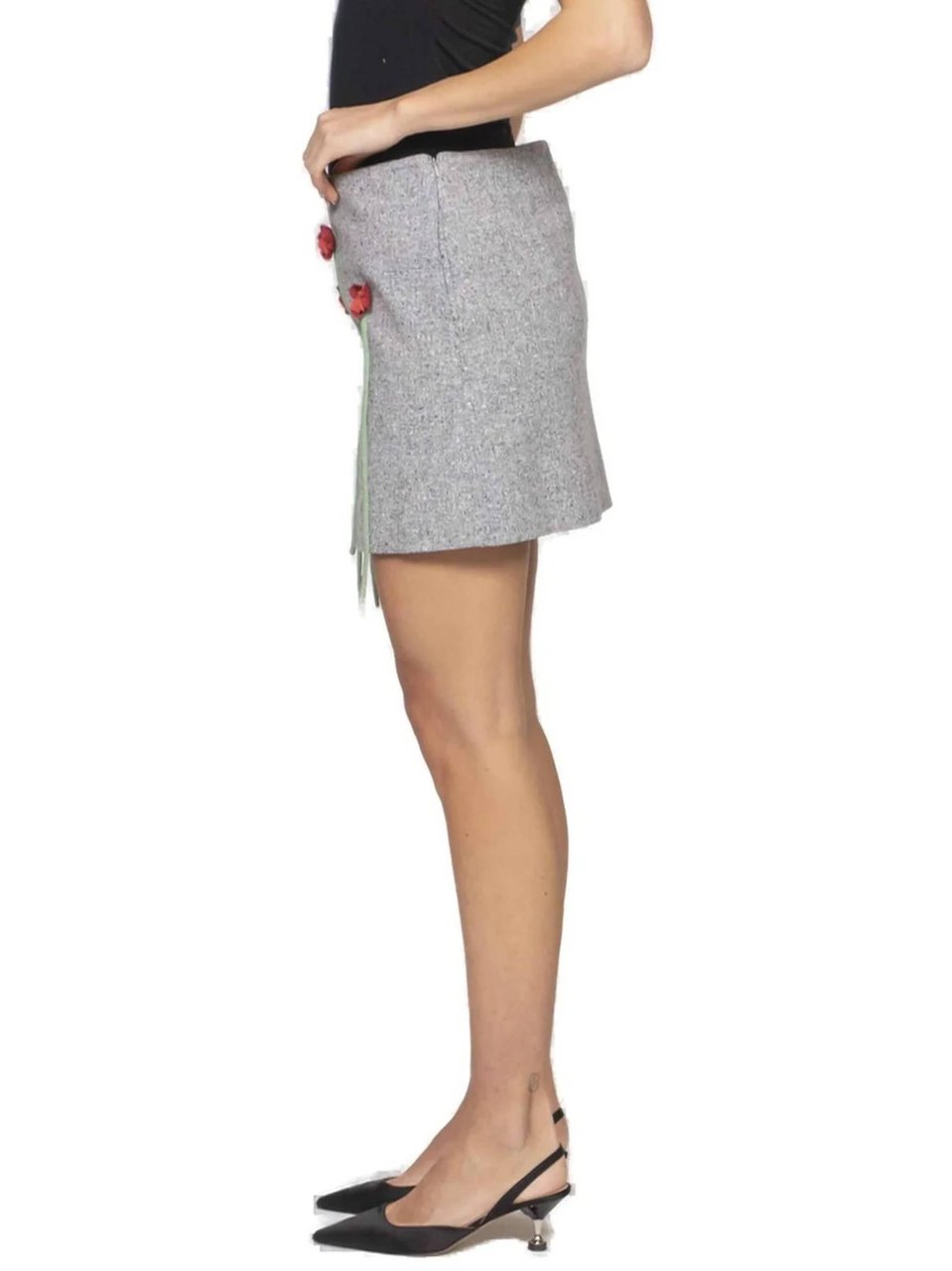 Moschino Mini Skirt with Floral Appliqués and Textured Finish Grijs