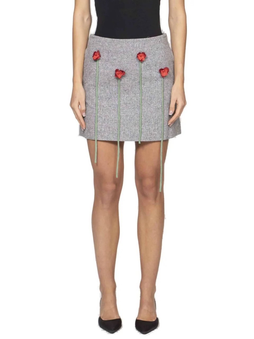 Moschino Mini Skirt with Floral Appliqués and Textured Finish Grijs