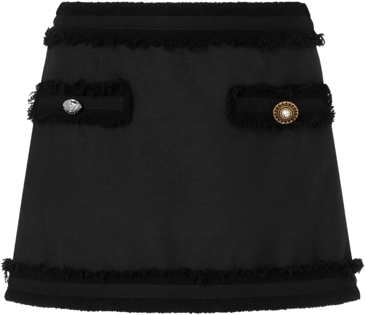 Moschino Boucle Wool Mini Skirt With Fringed Hem Zwart