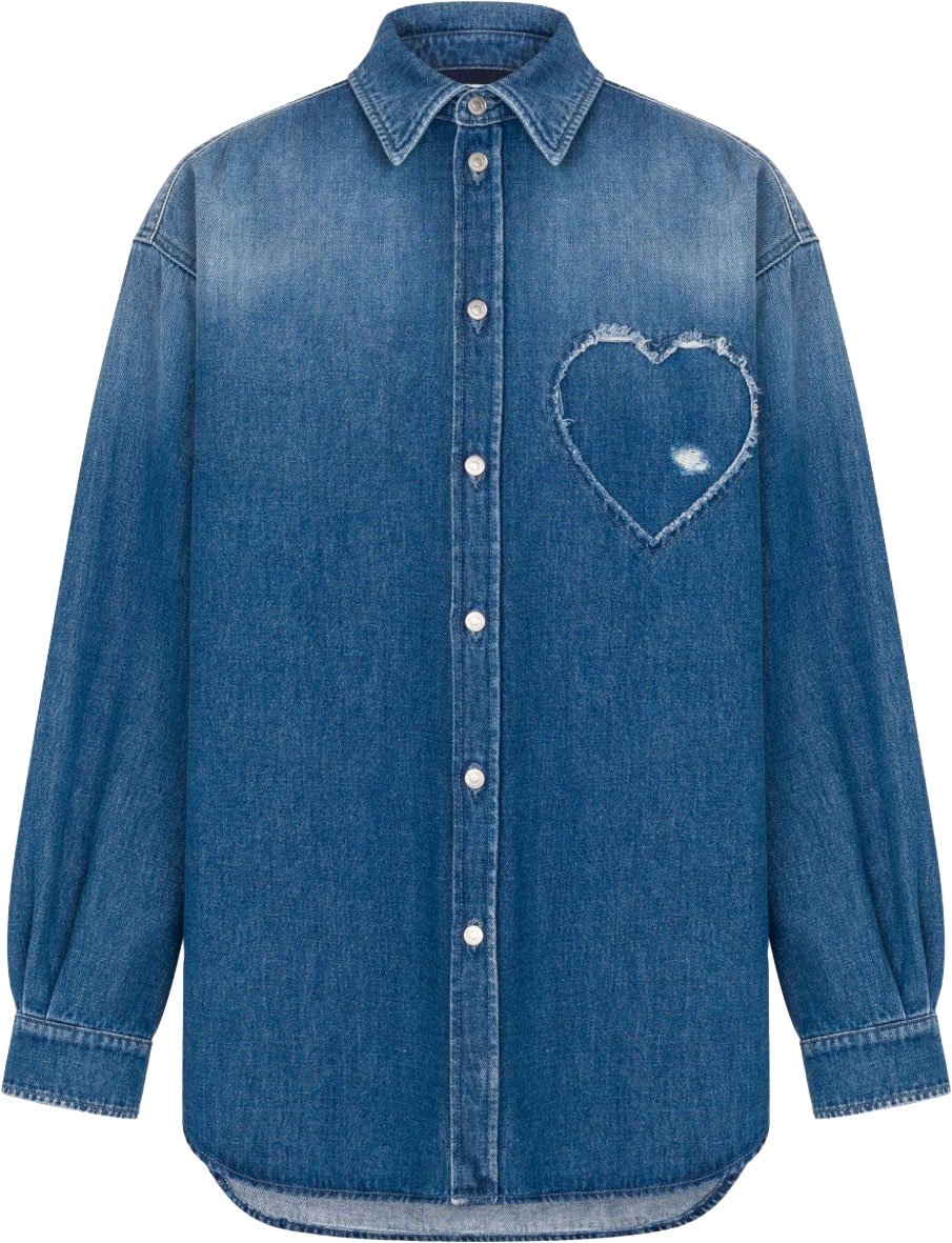 Moschino Frayed Heart-Patch Denim Shirt Blauw