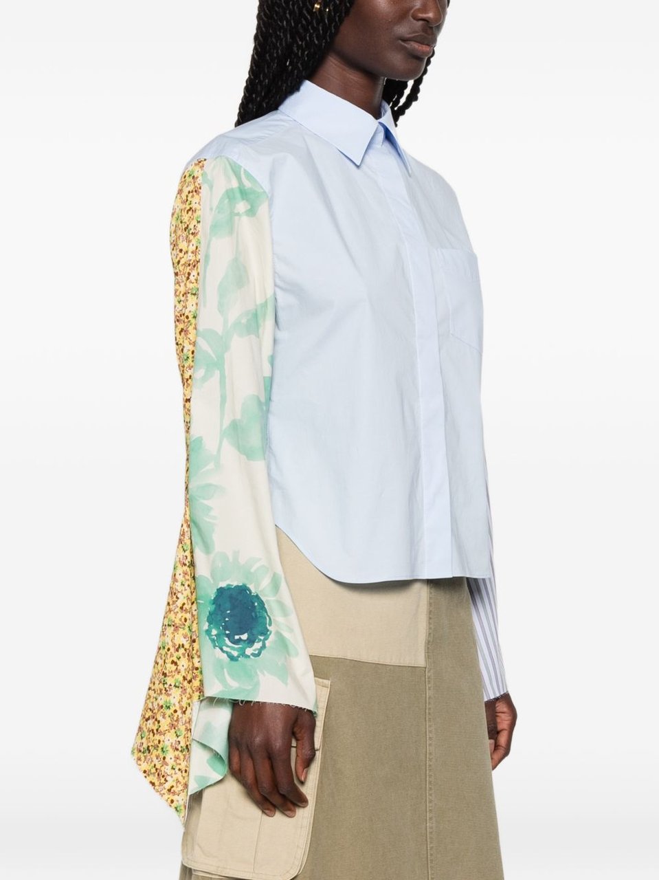 Moschino Light Blue Panelled Floral Stripe Shirt Blauw