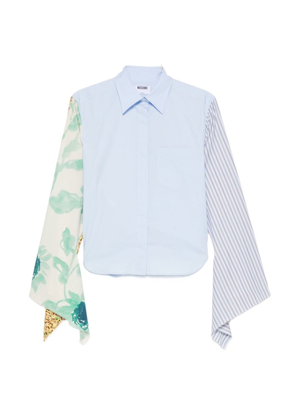 Moschino Light Blue Panelled Floral Stripe Shirt Blauw