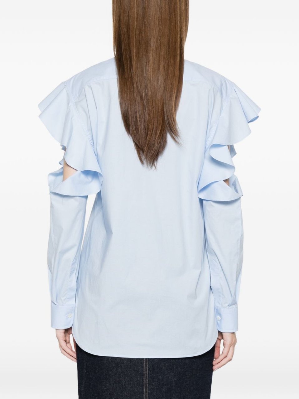 Moschino Light Blue Ruffle Cut-Out Top Blauw