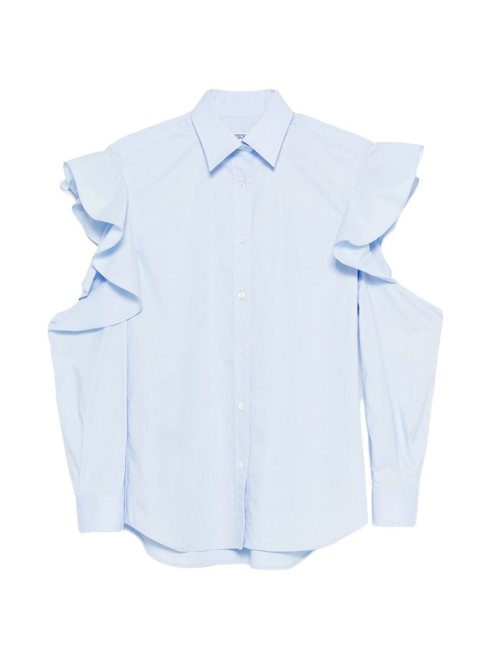 Moschino Light Blue Ruffle Cut-Out Top Blauw