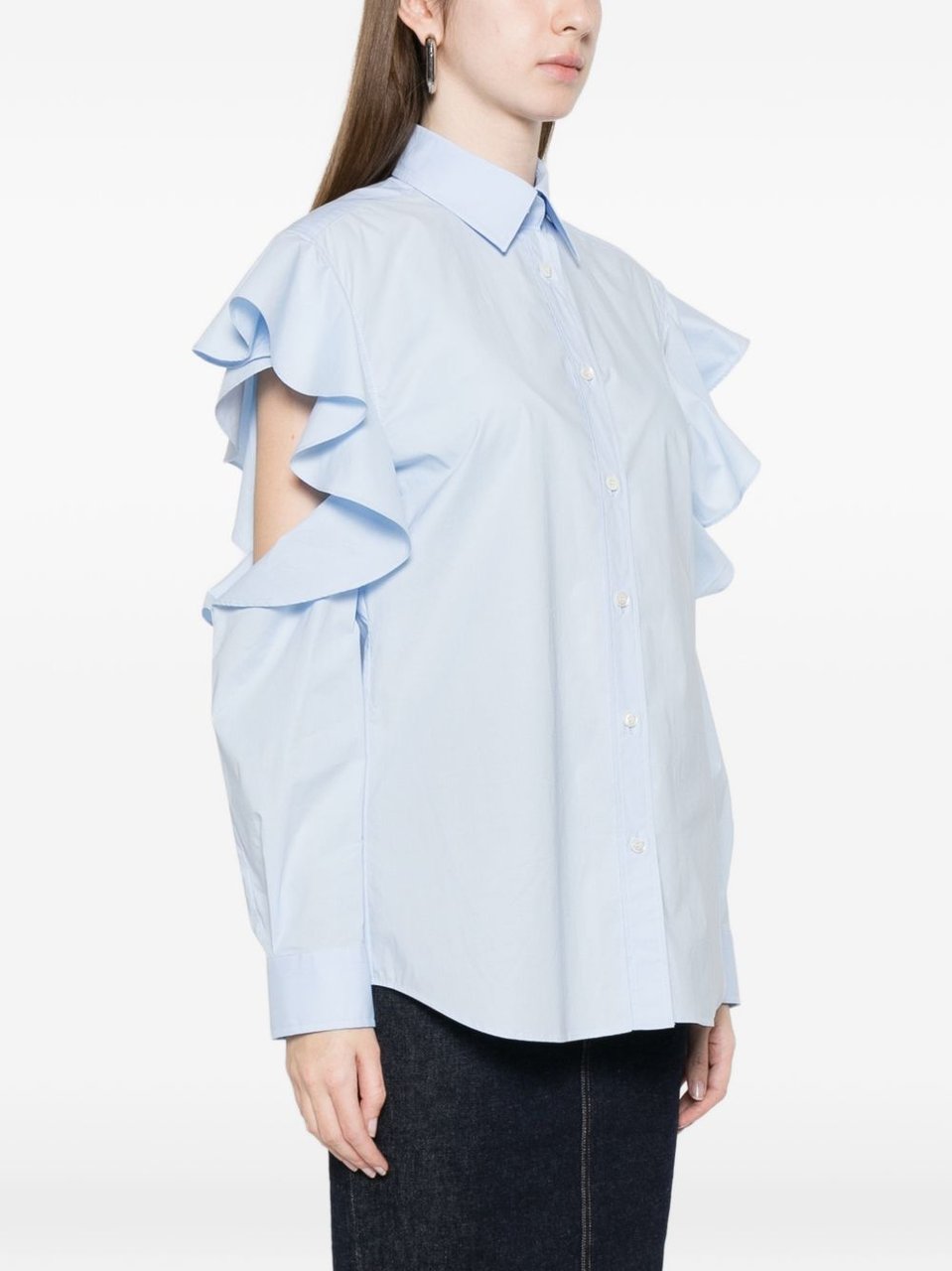 Moschino Light Blue Ruffle Cut-Out Top Blauw