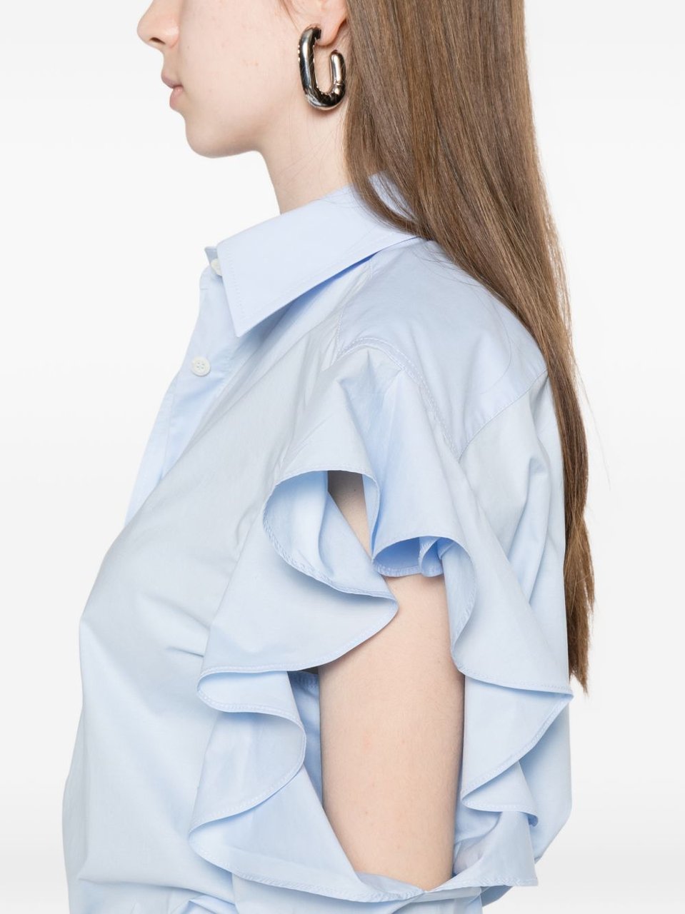 Moschino Light Blue Ruffle Cut-Out Top Blauw