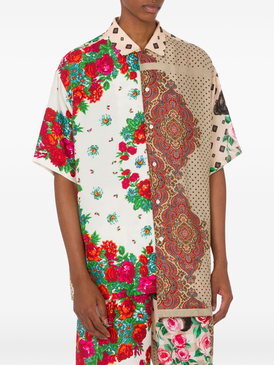 Moschino Patchwork Short-Sleeve Shirt With Floral Divers