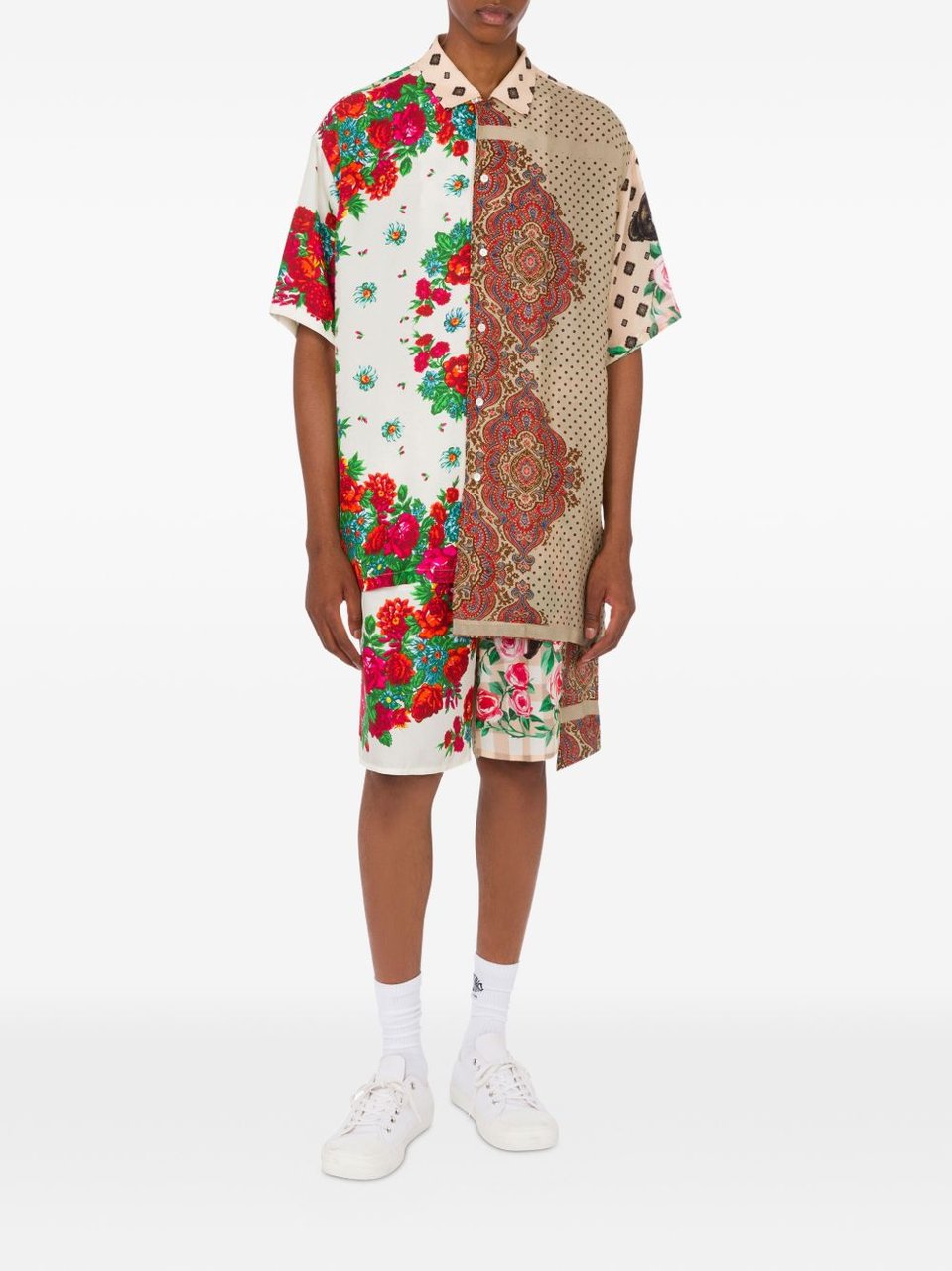 Moschino Patchwork Short-Sleeve Shirt With Floral Divers