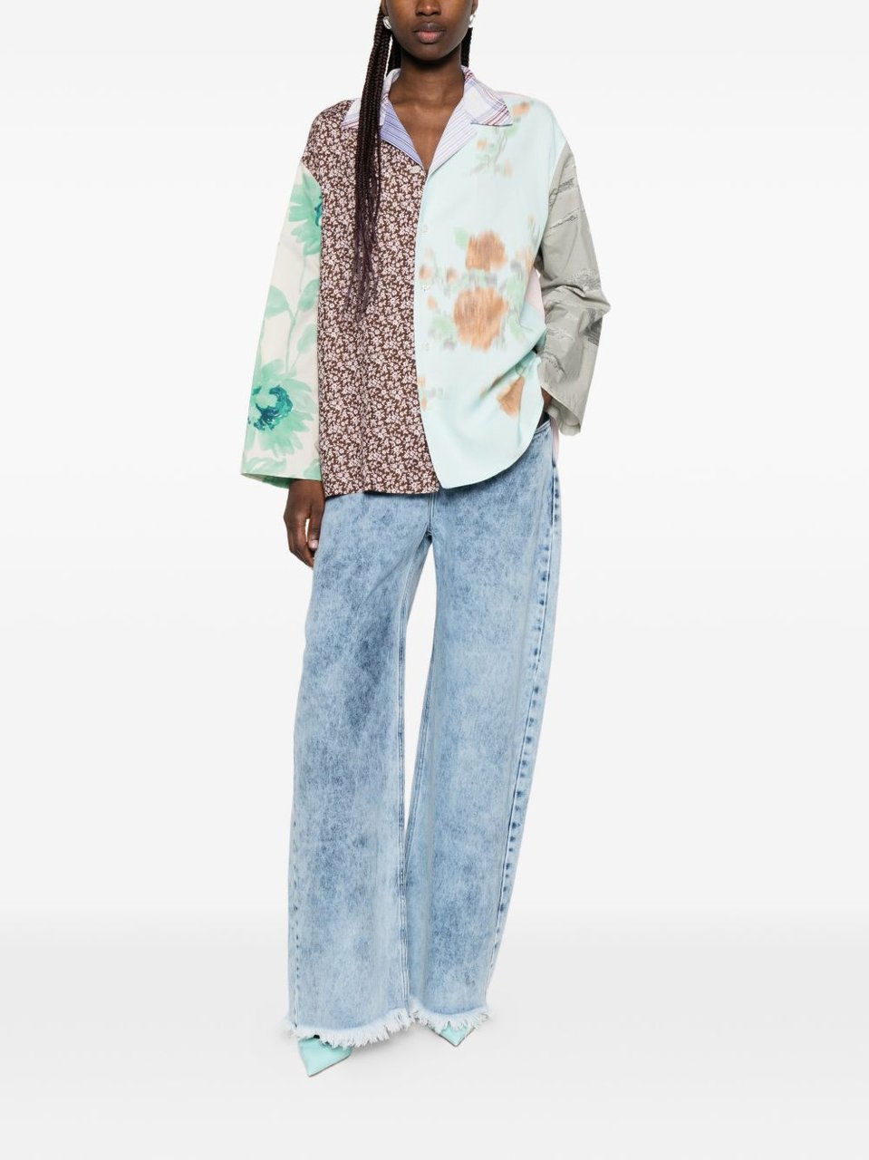 Moschino Multicolour Floral Patchwork Collared Top Wit