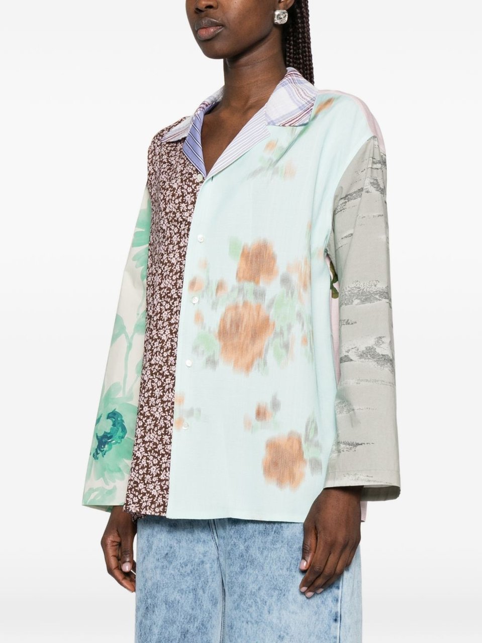 Moschino Multicolour Floral Patchwork Collared Top Wit