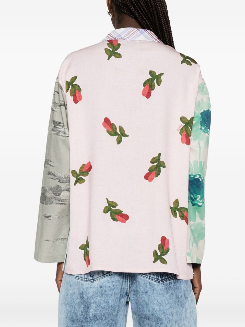 Moschino Multicolour Floral Patchwork Collared Top Wit