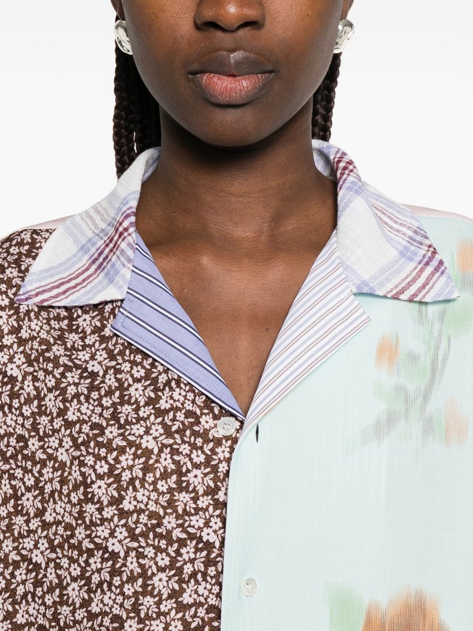 Moschino Multicolour Floral Patchwork Collared Top Wit