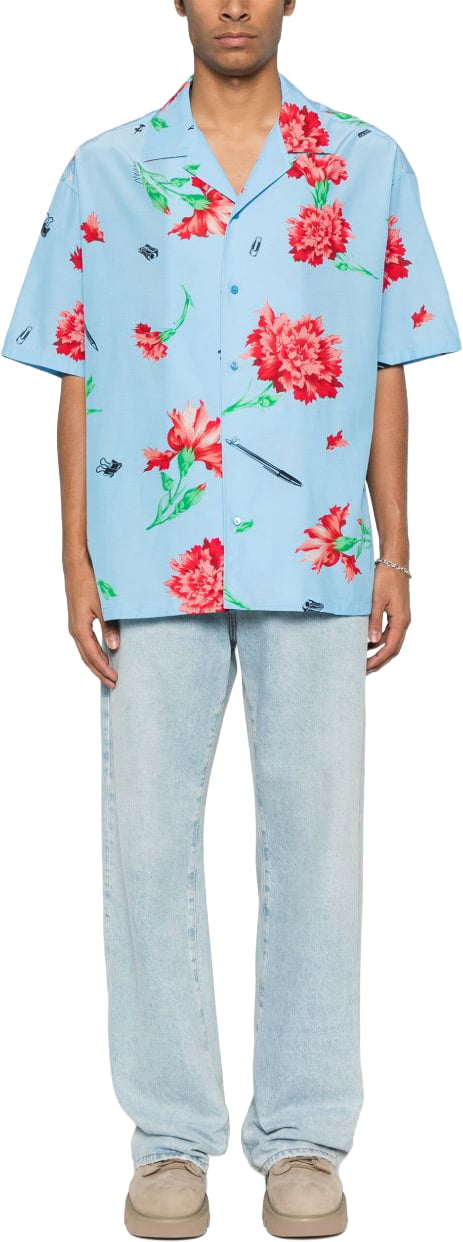 Moschino Splash Blue Floral Print Shirt Blauw