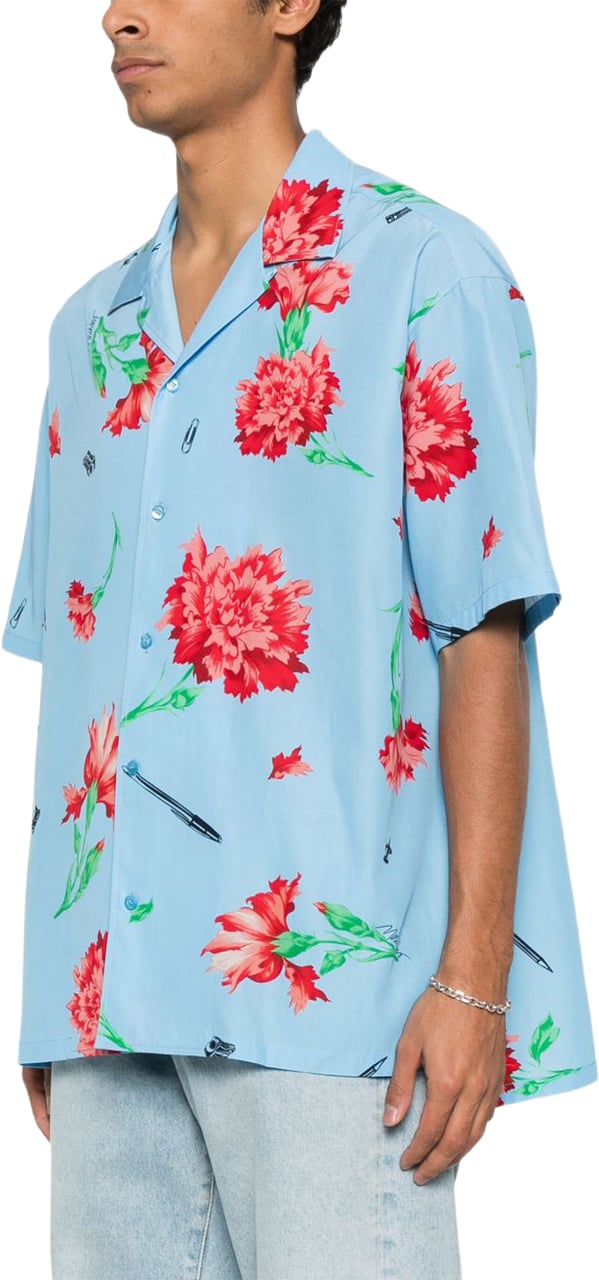 Moschino Splash Blue Floral Print Shirt Blauw