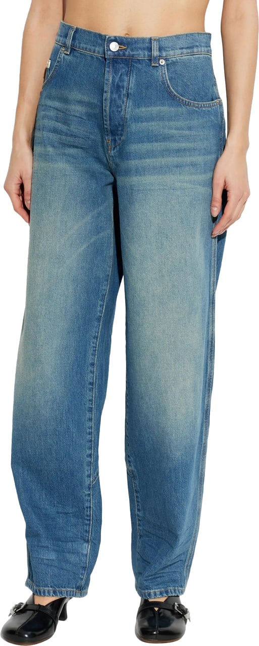 Moschino Mid-Blue Resin Treated Relaxed Fit Denim Jeans Blauw