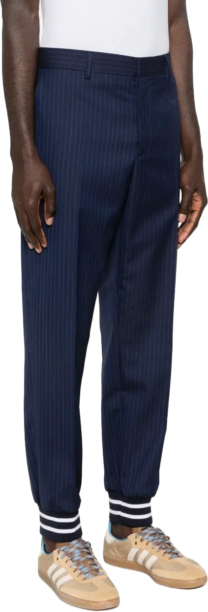 Moschino Relaxed Tapered Pants With Pinstripe Design And Elasticated Cuffs Zwart