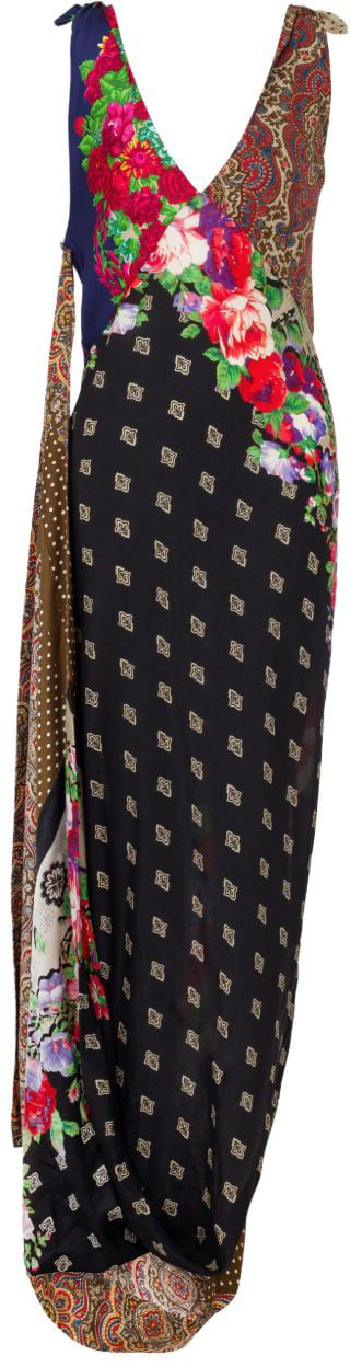 Moschino Patchwork Maxi Dress With Deep V-Neckline Zwart