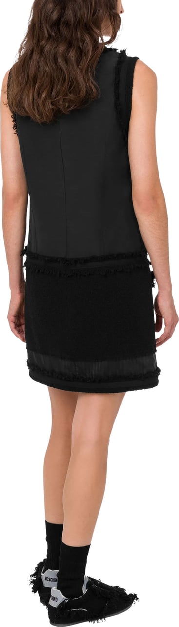 Moschino Sleeveless Mini Dress With Textured Boucle Trim Zwart