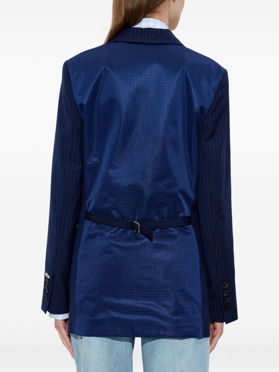 Moschino Tailored Navy Blue Silk And Nylon Jacket Blauw