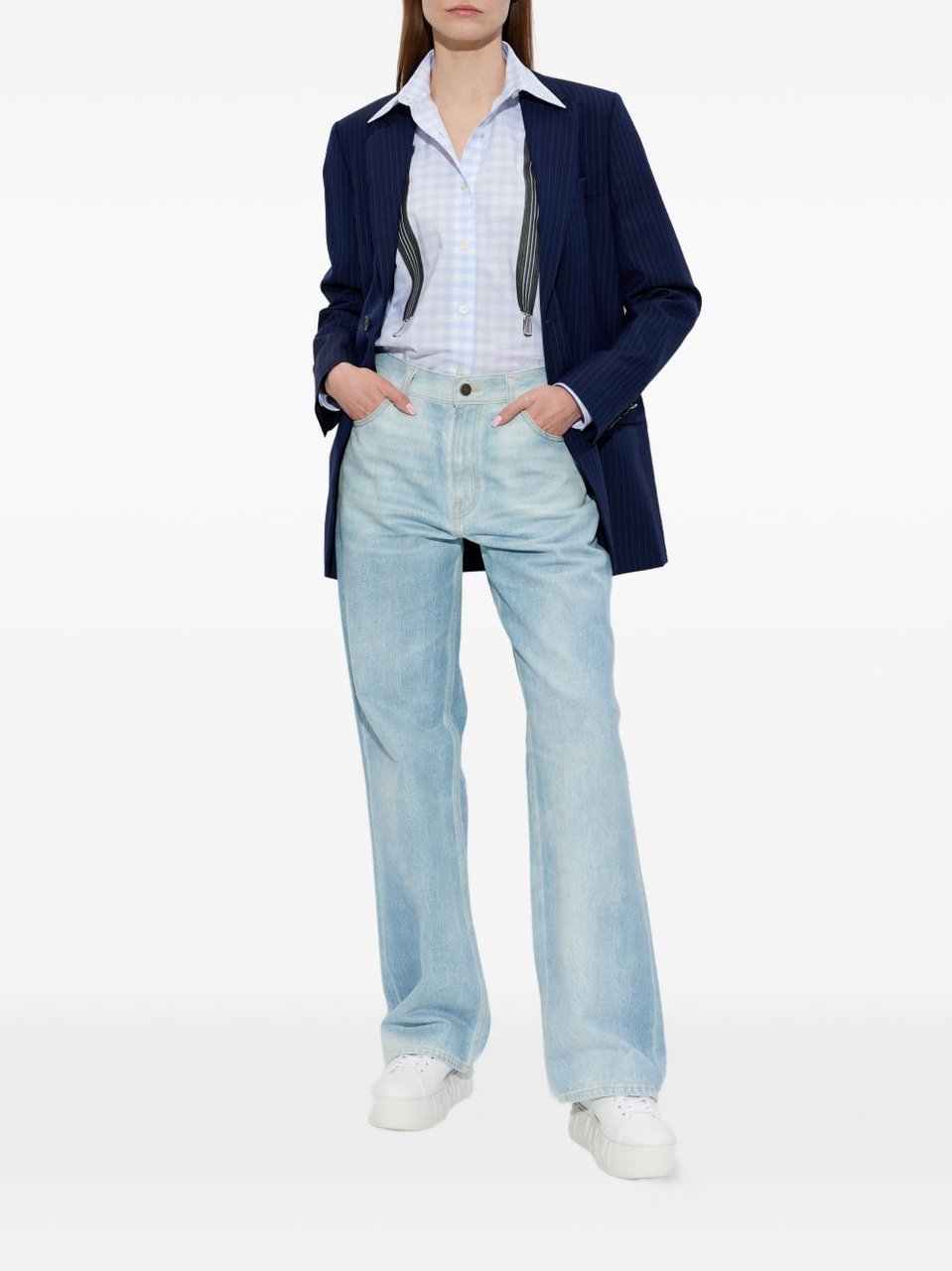 Moschino Tailored Navy Blue Silk And Nylon Jacket Blauw