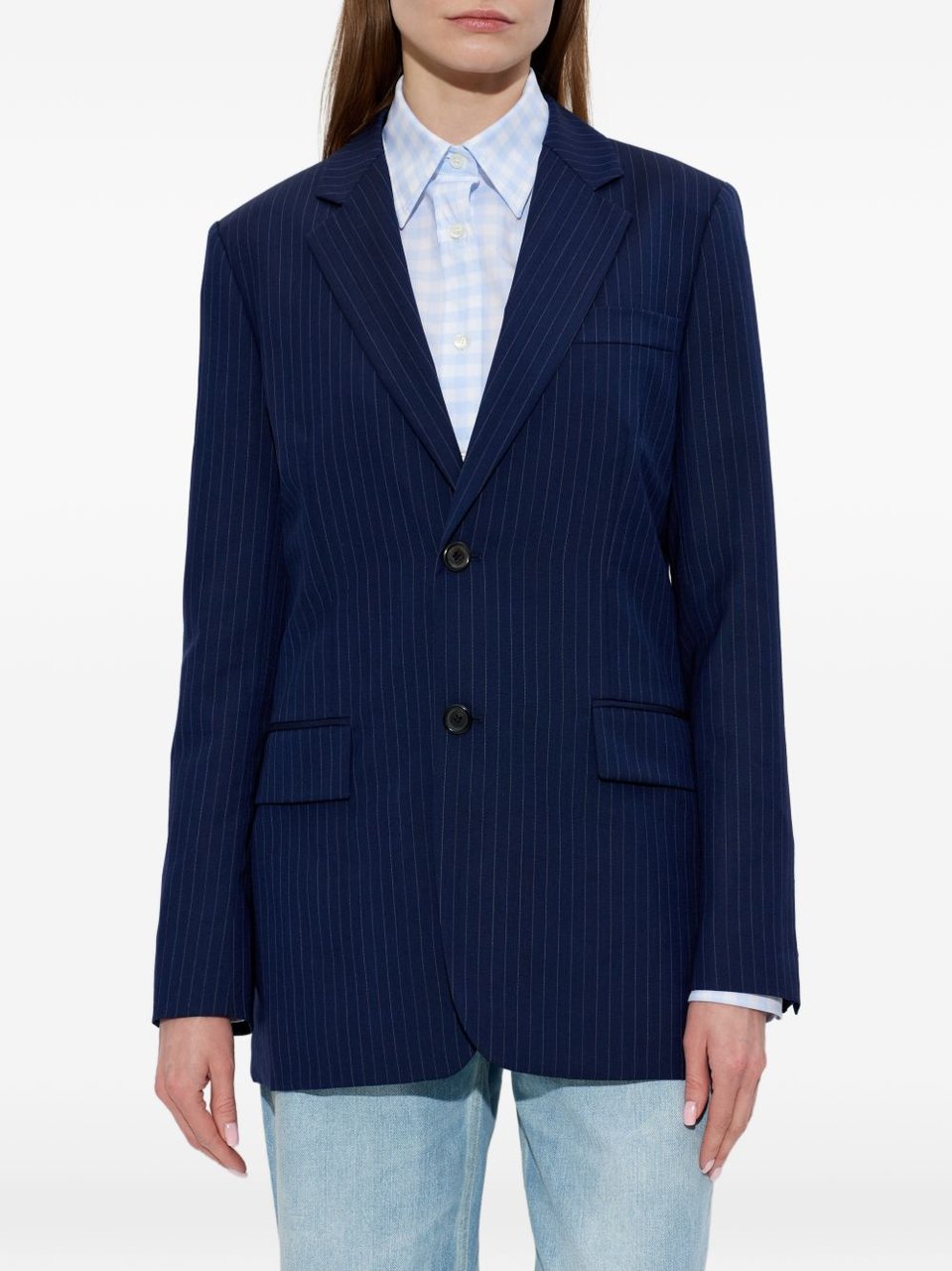 Moschino Tailored Navy Blue Silk And Nylon Jacket Blauw