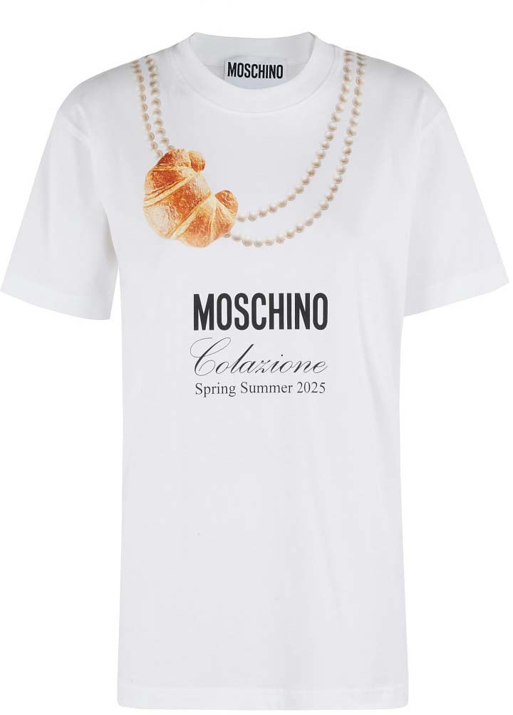 Moschino Oversized Cotton T-Shirt With Playful Croissant Print Wit