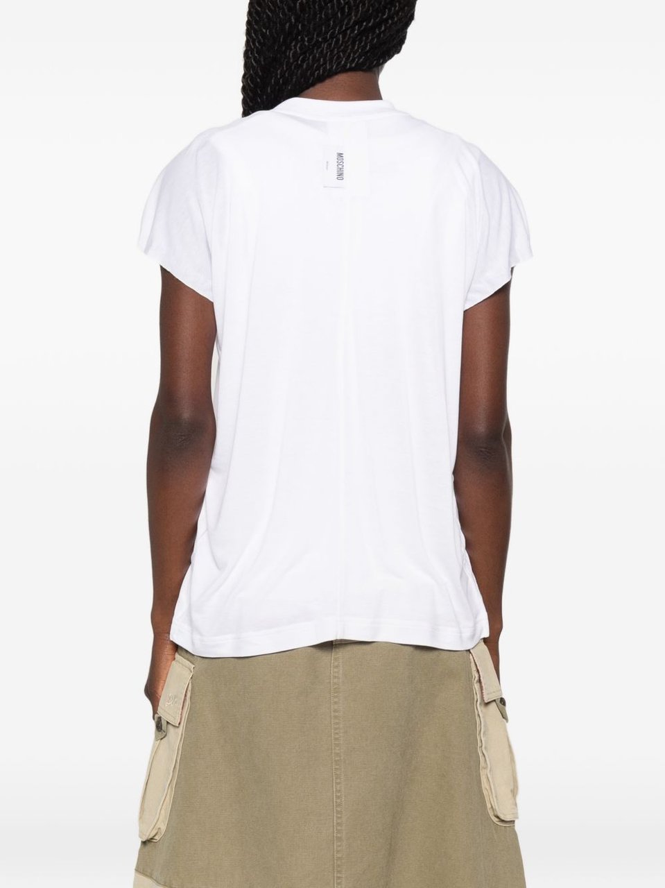 Moschino White Central Seam Detail Crew Neck Top Wit