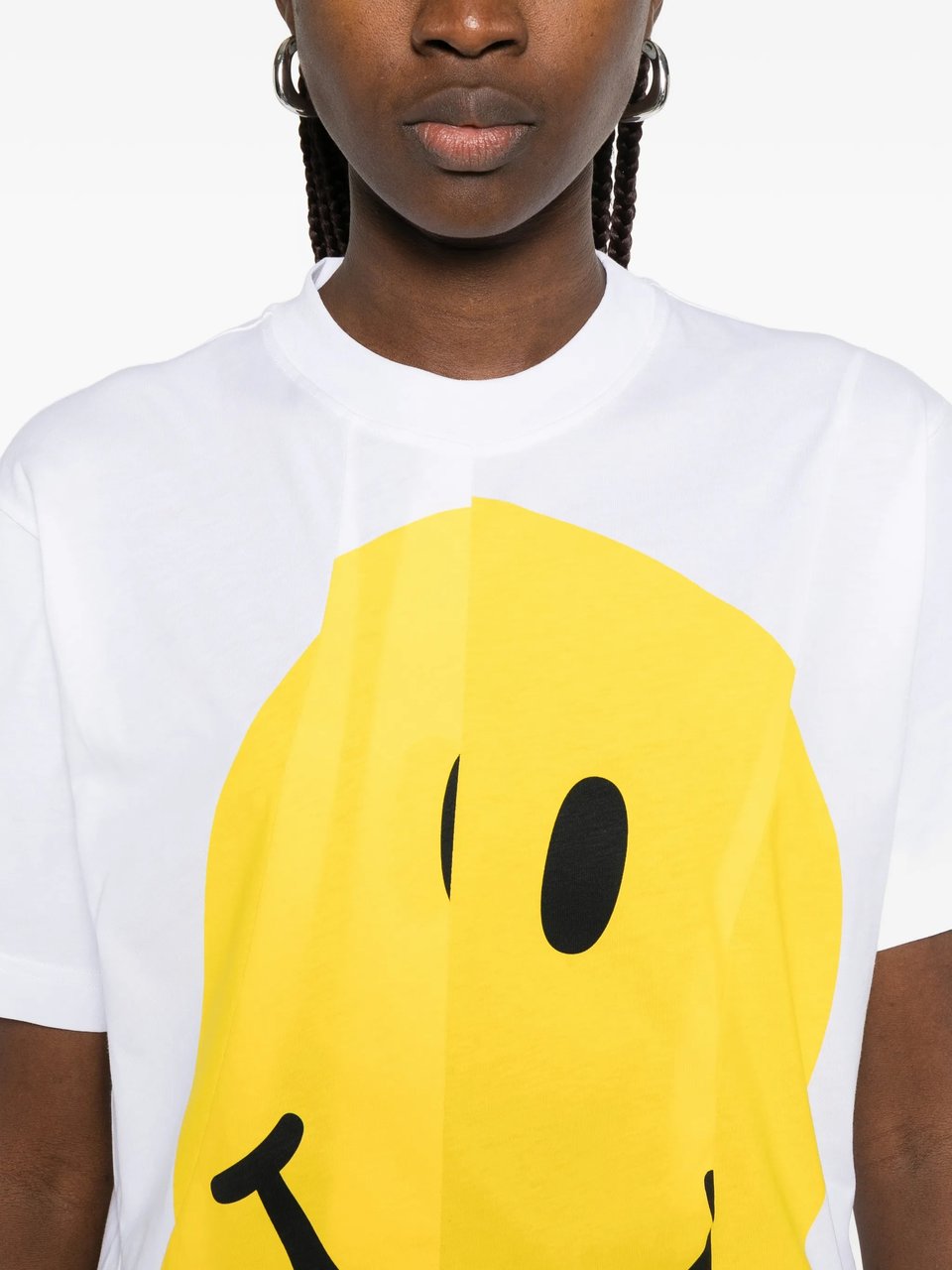 Moschino White Abstract Smiley Face Graphic Cotton T-Shirt Wit