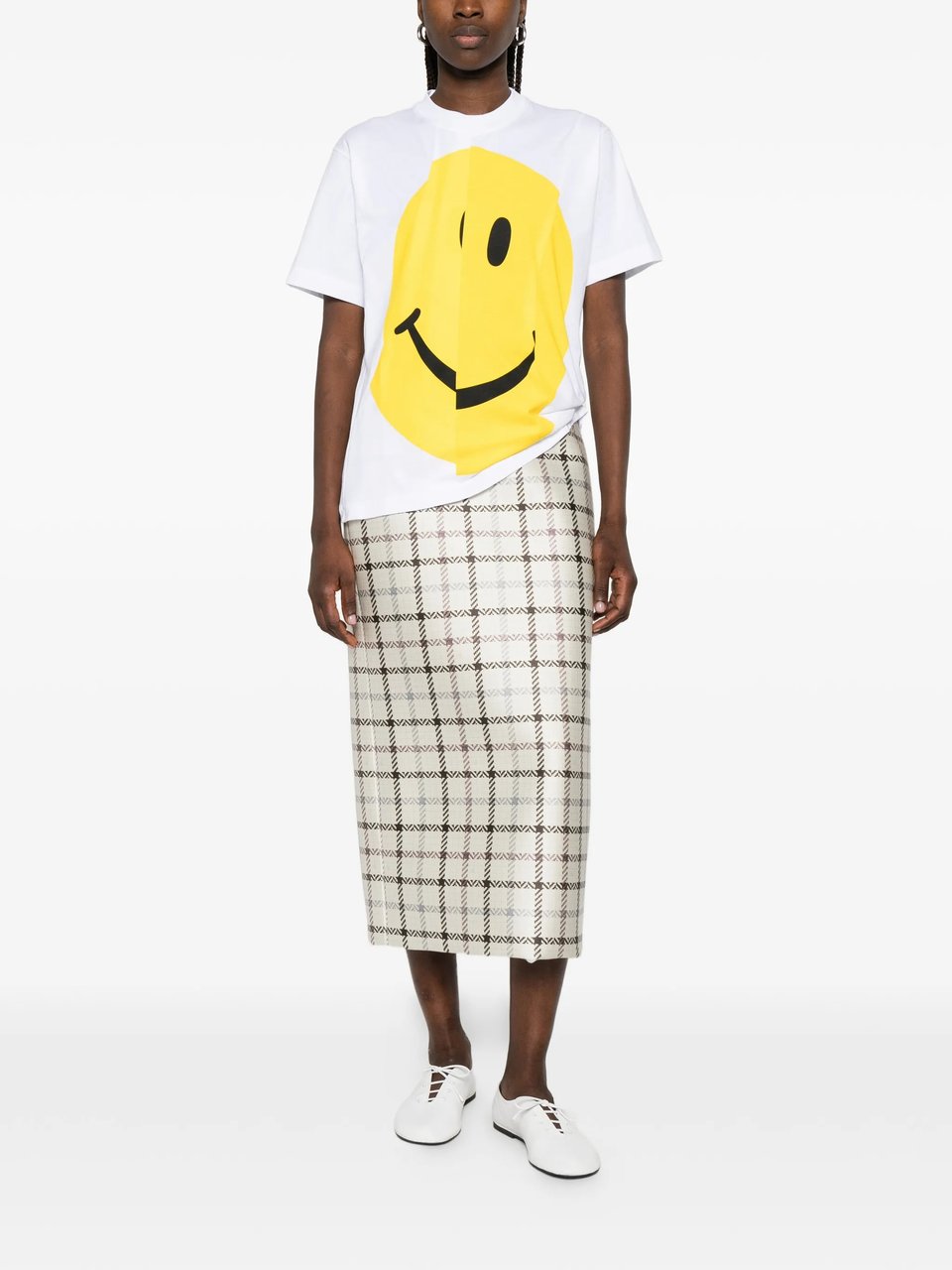 Moschino White Abstract Smiley Face Graphic Cotton T-Shirt Wit