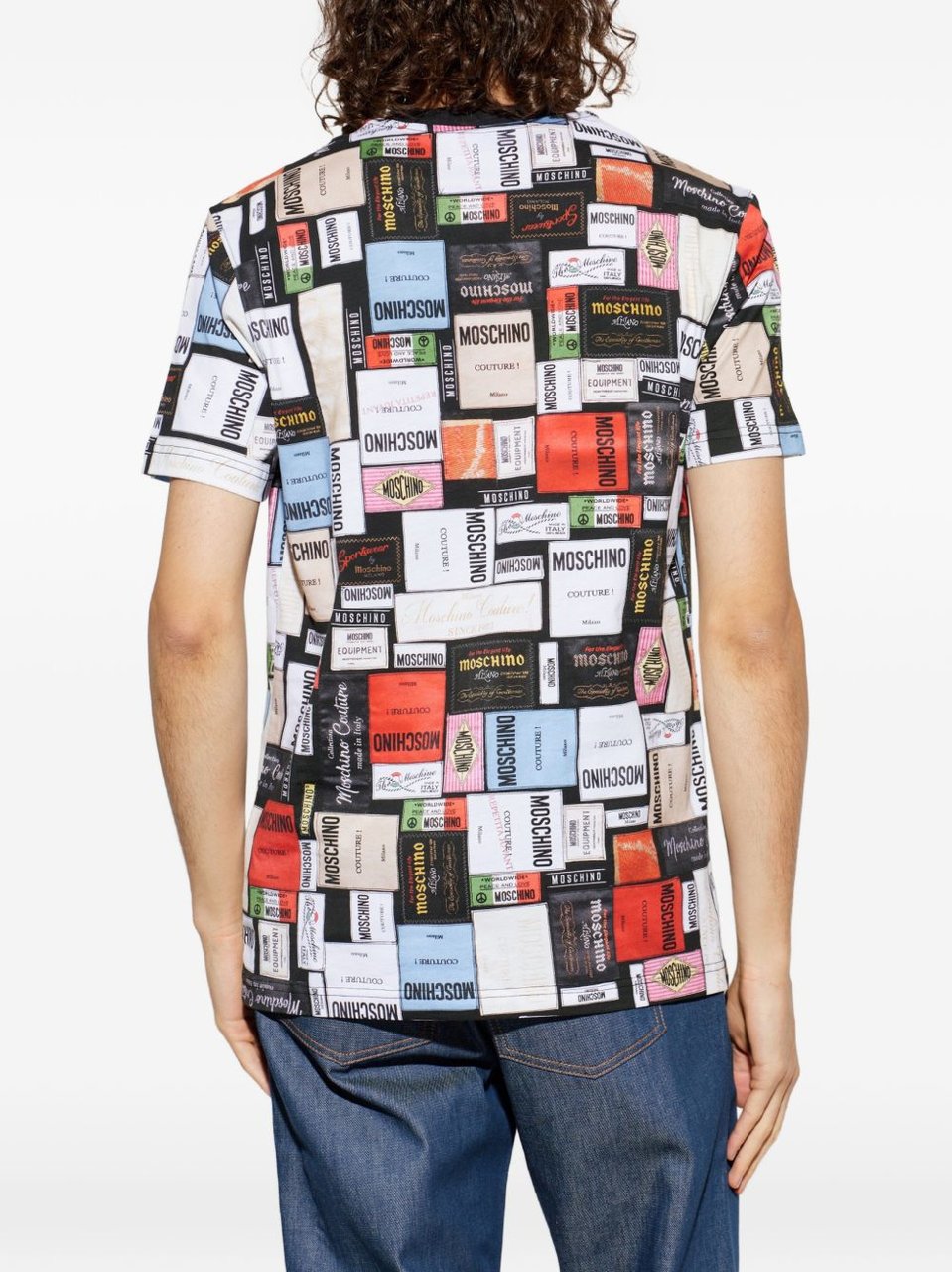 Moschino Vibrant Printed Silk and Nylon T-Shirt with Crew Neckline Zwart