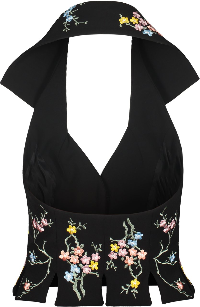 Moschino Floral embroidery top Zwart
