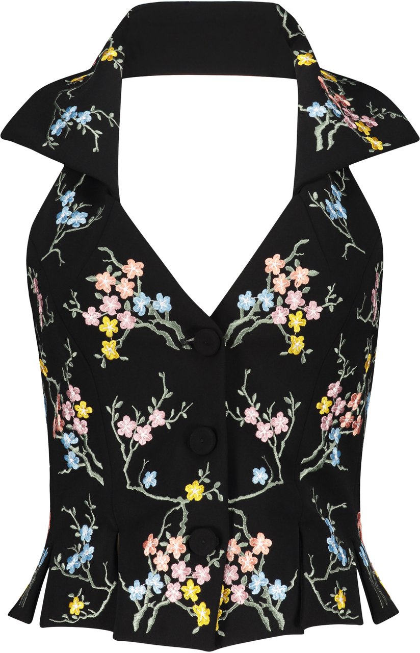 Moschino Floral embroidery top Zwart
