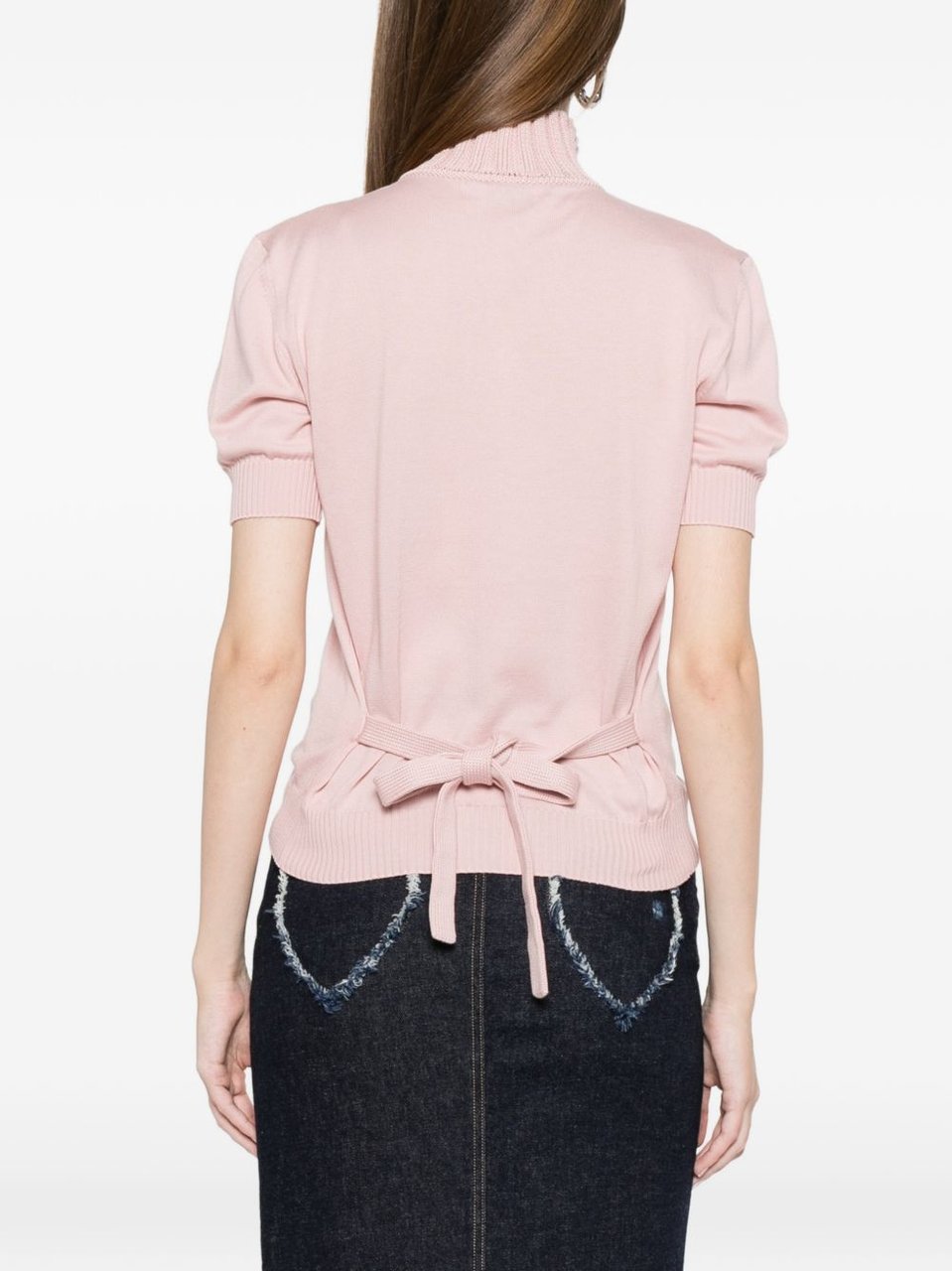 Moschino Light Pink Ribbed Tie Knit Top Roze
