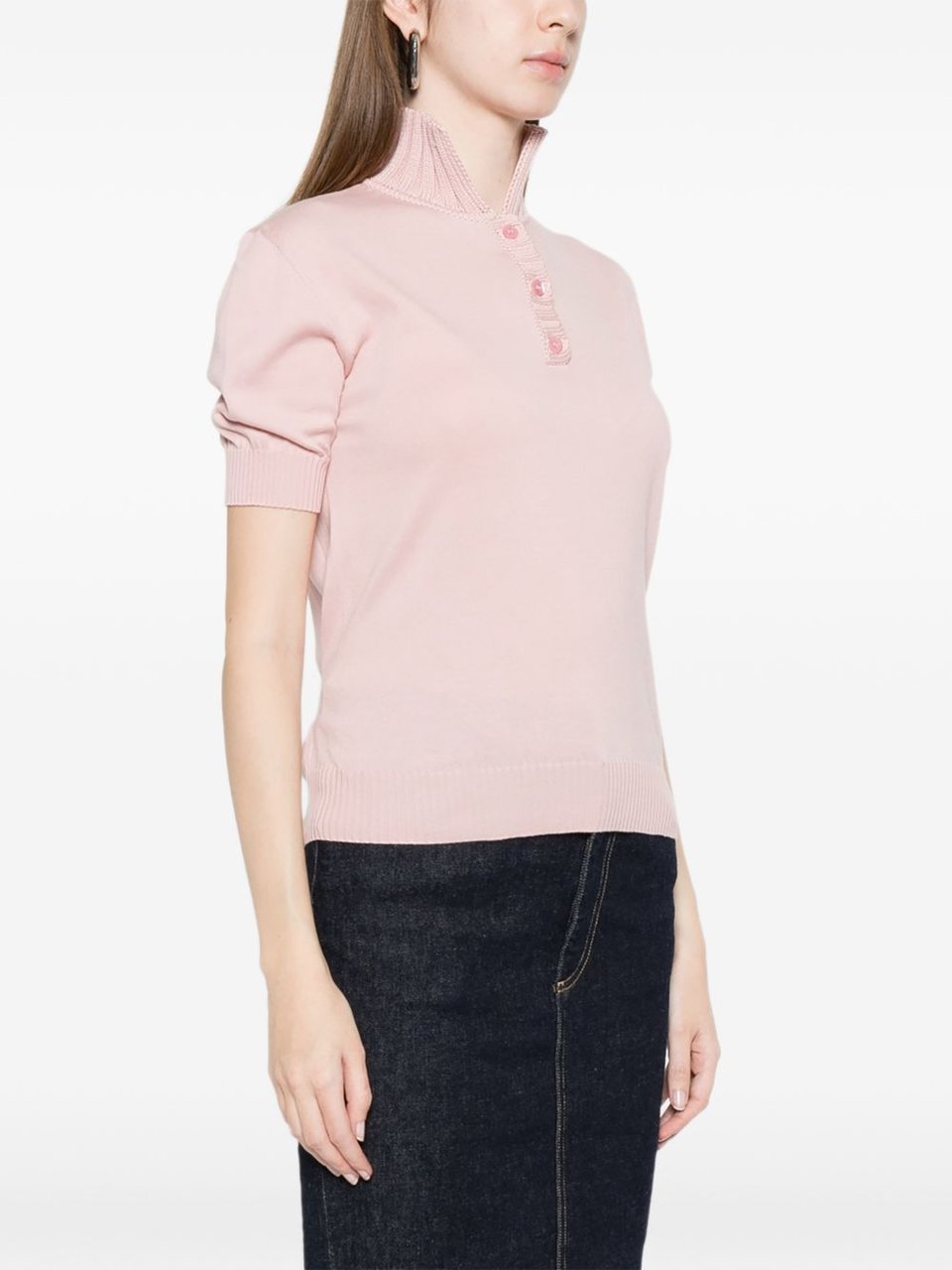 Moschino Light Pink Ribbed Tie Knit Top Roze