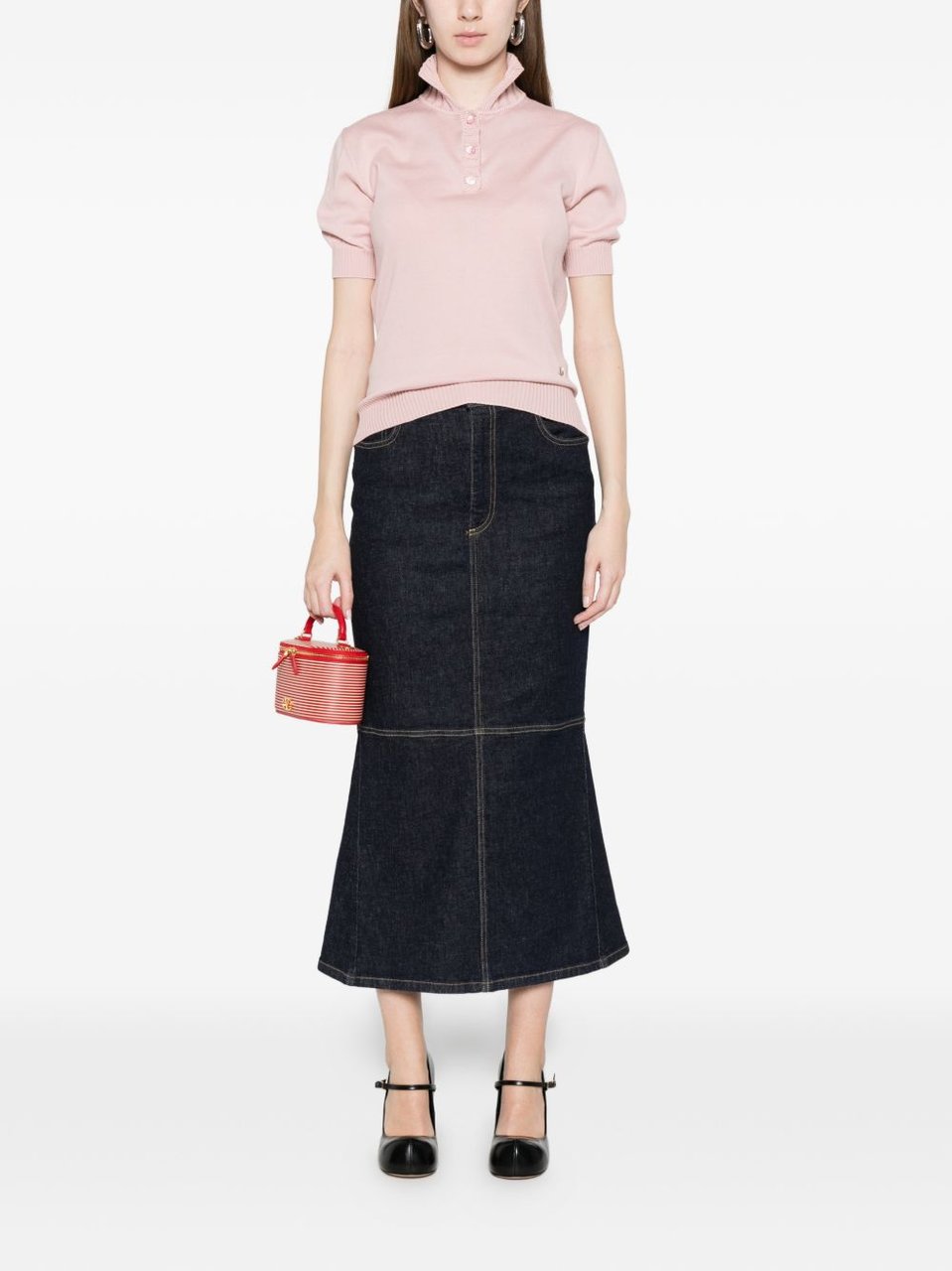 Moschino Light Pink Ribbed Tie Knit Top Roze