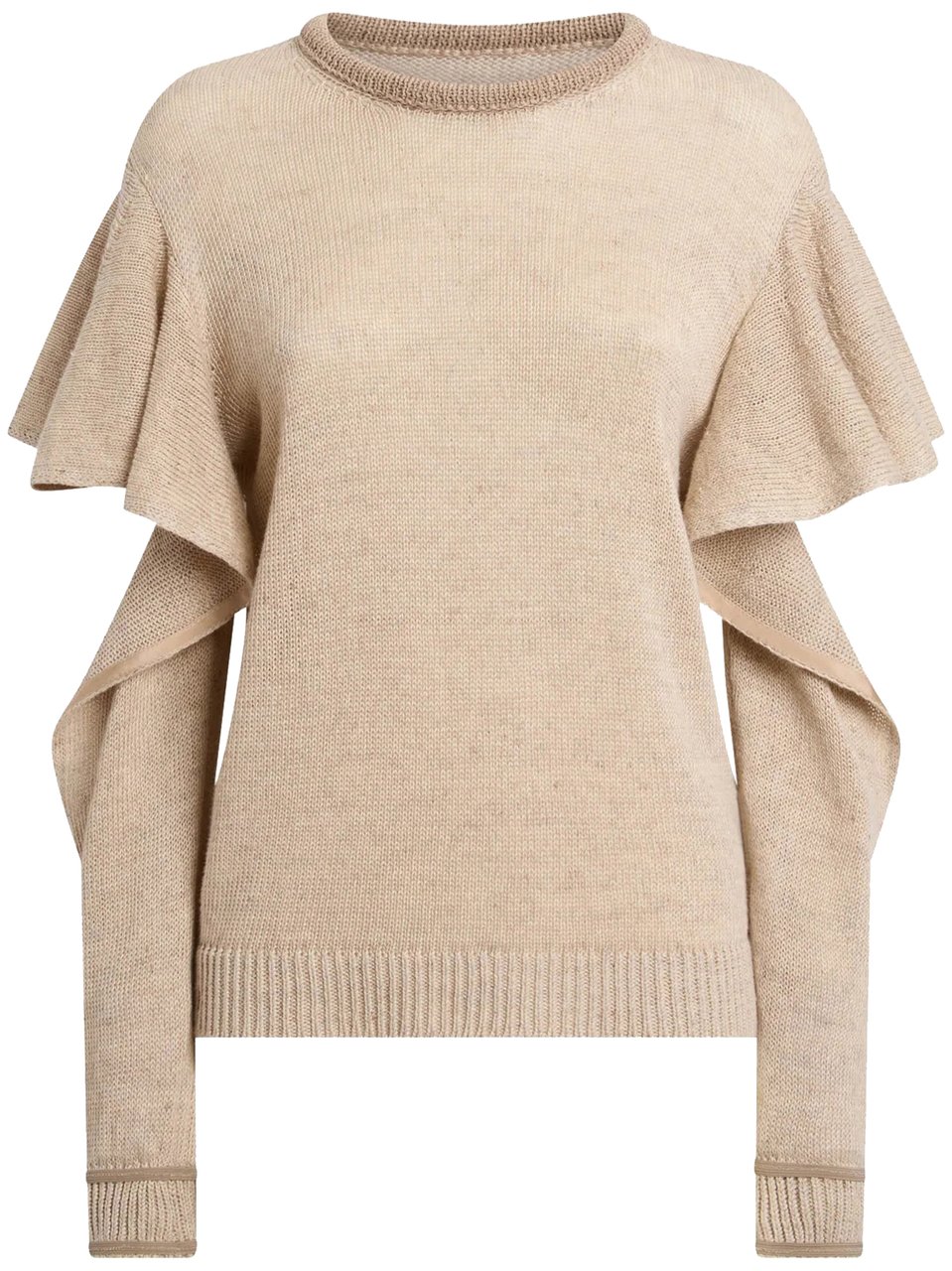 Moschino Ruffled Cut-Out Sleeve Knitted Linen Blend Top Neutraal