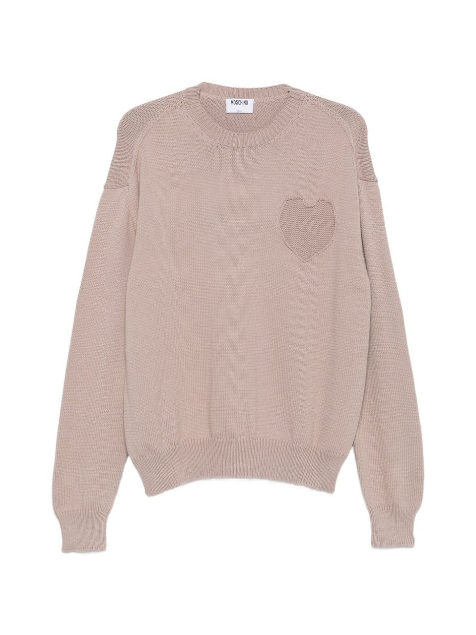 Moschino Knitted Sweater with Heart-Shaped Patch and Ribbed Finish Neutraal
