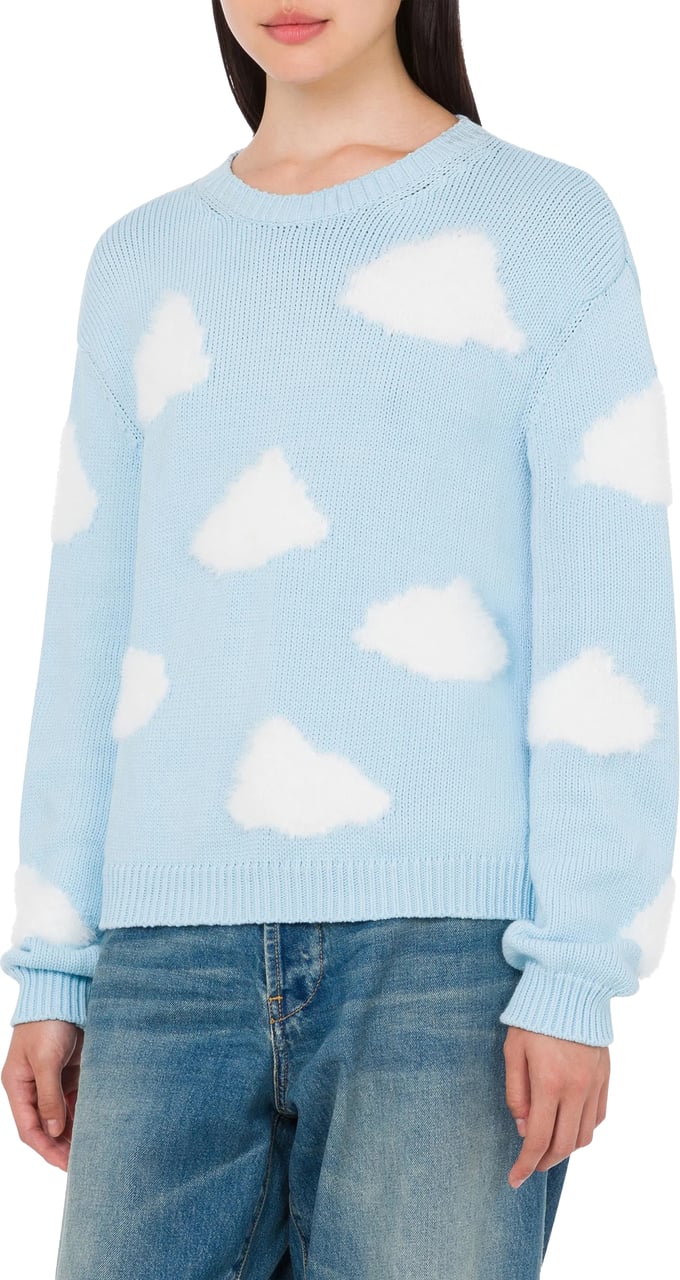 Moschino Light Blue Knitted Sweater With Cloud Patterns Blauw