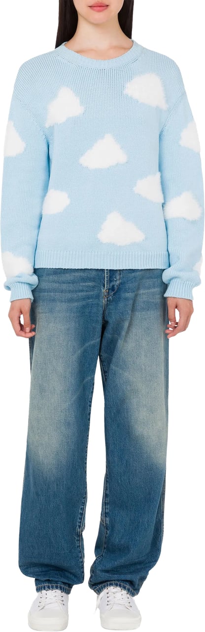 Moschino Light Blue Knitted Sweater With Cloud Patterns Blauw