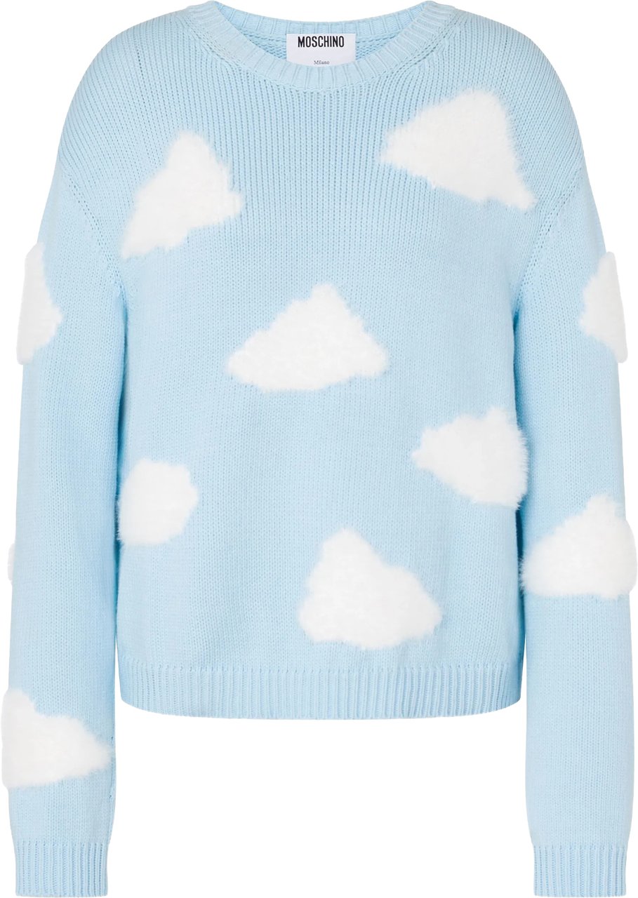 Moschino Light Blue Knitted Sweater With Cloud Patterns Blauw