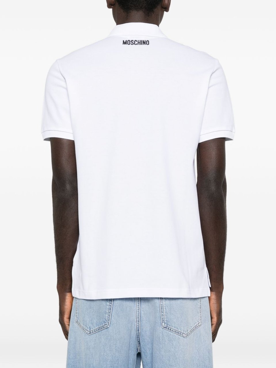 Moschino Minimalist White Polo Shirt with Silk Wit